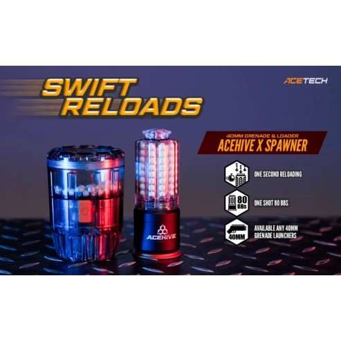 ACETECH ACEHIVE 40MM GRANATA A GAS, 80 BBS (2 PEZZI) E SPAWNER LOADER - TRASPARENTE