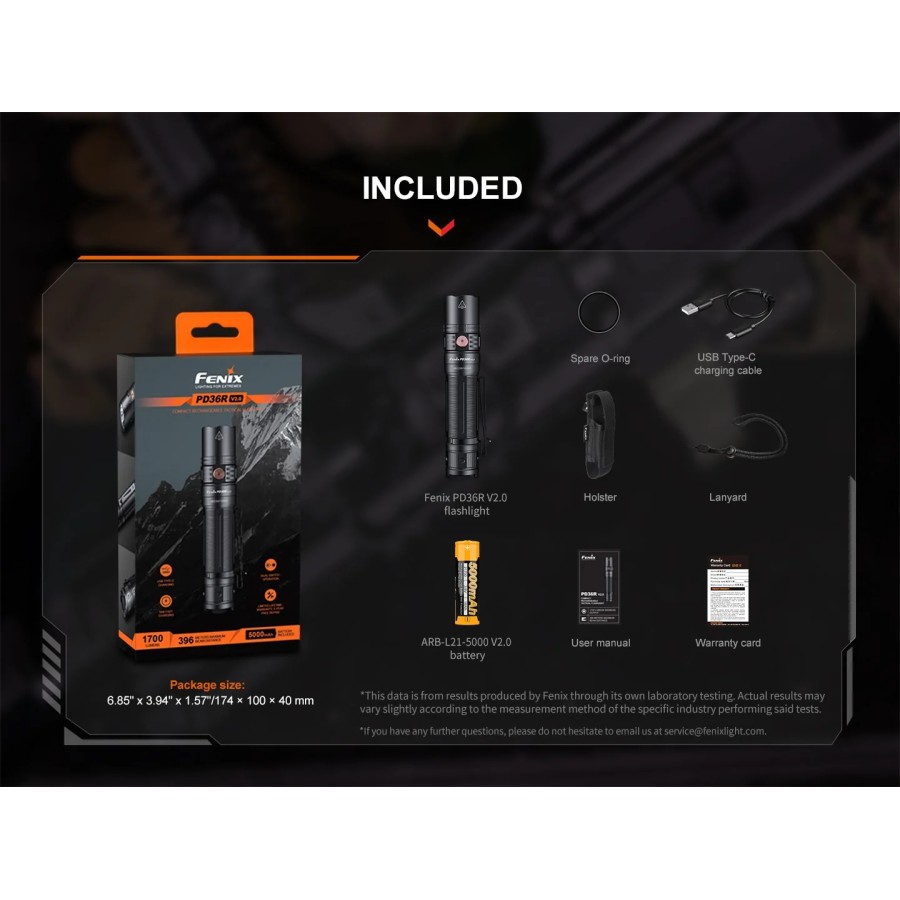 FENIX COMPACT RECHARGEABLE TACTICAL FLASHLIGHT PD36R V2.0