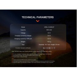 ACUMULATOR FENIX RCR123A / 16340 / 800MAH (LI-ION)