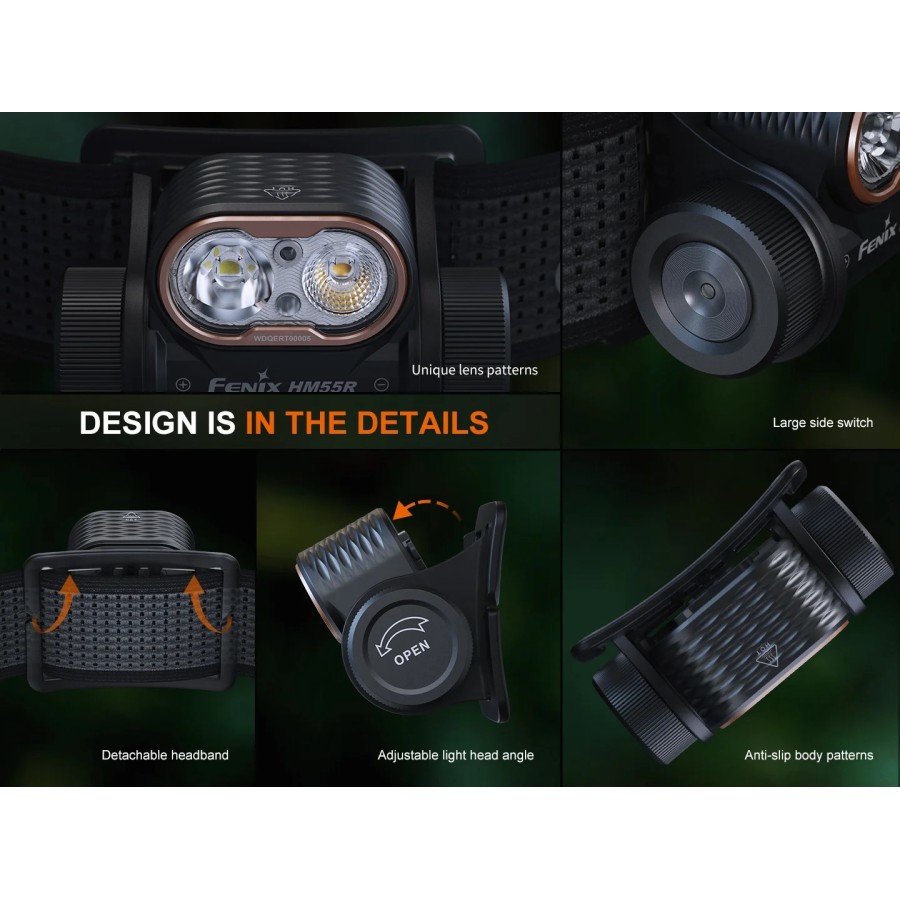 FENIX HM55R LAMPADA FRONTALE MULTI-LED LEGGERA PER ESTERNI - 1200 LUMEN - VIOLA NEBULA