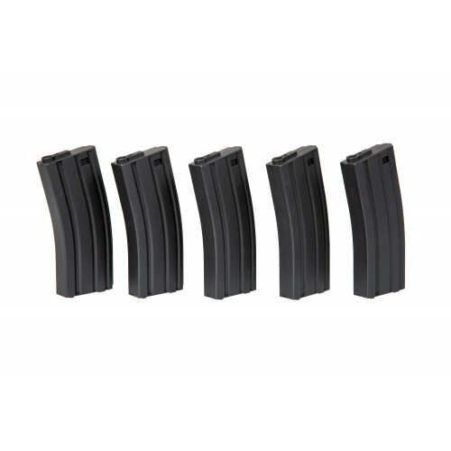 SPECNA ARMS SET OF 5 MID CAP 140 BB MAGAZINES FOR M4/M16 - BLACK