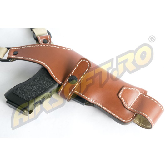 VERTICAL LEATHER HOLSTER FOR G17 - HARNESS TYPE (BROWN)