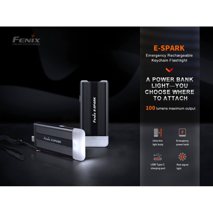 FENIX TORCIA MODELLO E-SPARK, PORTACHIAVI E POWERBANK