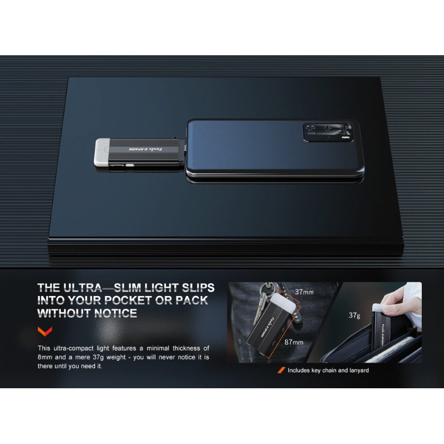 FENIX TORCIA MODELLO E-SPARK, PORTACHIAVI E POWERBANK