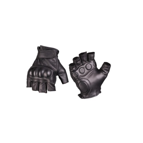 BLACK LEATHER TACTICAL FINGERLESS GLOVES