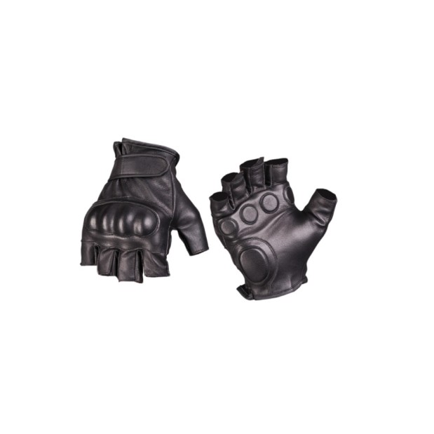 BLACK LEATHER TACTICAL FINGERLESS GLOVES