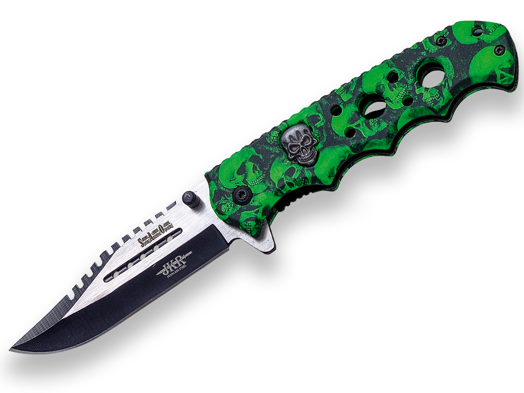 Briceag cu deschidere rapida - 8.5cm - skull green