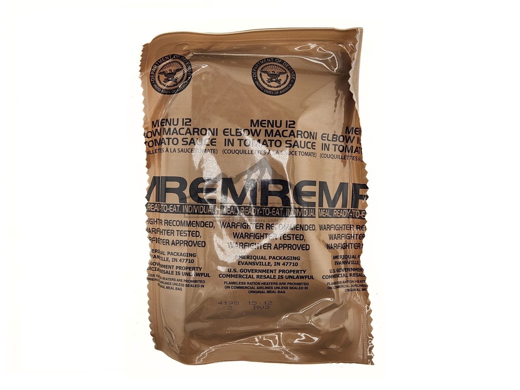MRE - MENU 12 - ELBOW MACARONI IN TOMATO SAUCE
