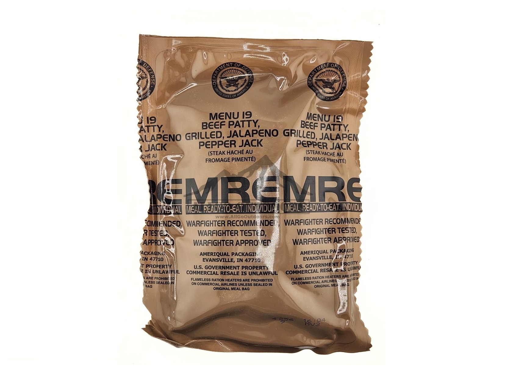 MRE - MENU 19 - BEEF PATTY, GRILLED JALAPENO PEPPER JACK