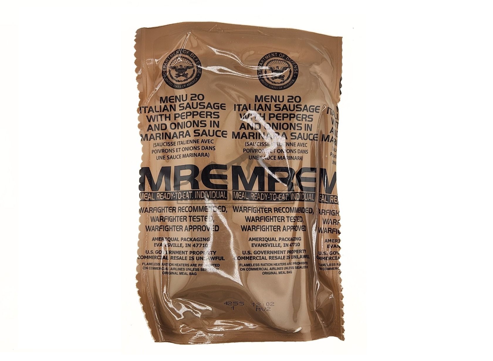 MRE - MENU 20 - ITALIAN SAUSAGE WITH PEPPERS AND ONIONS IN MARINARA SAUCE